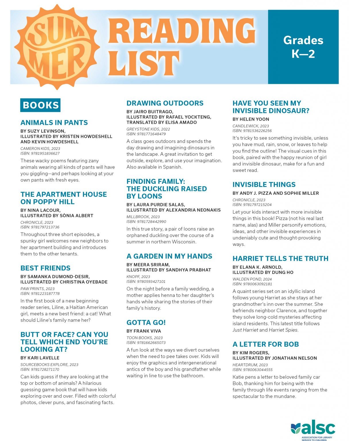 Summer Reading List Grades K-2 - 1ST IMPRESSIONS EARLY LEARNING ...